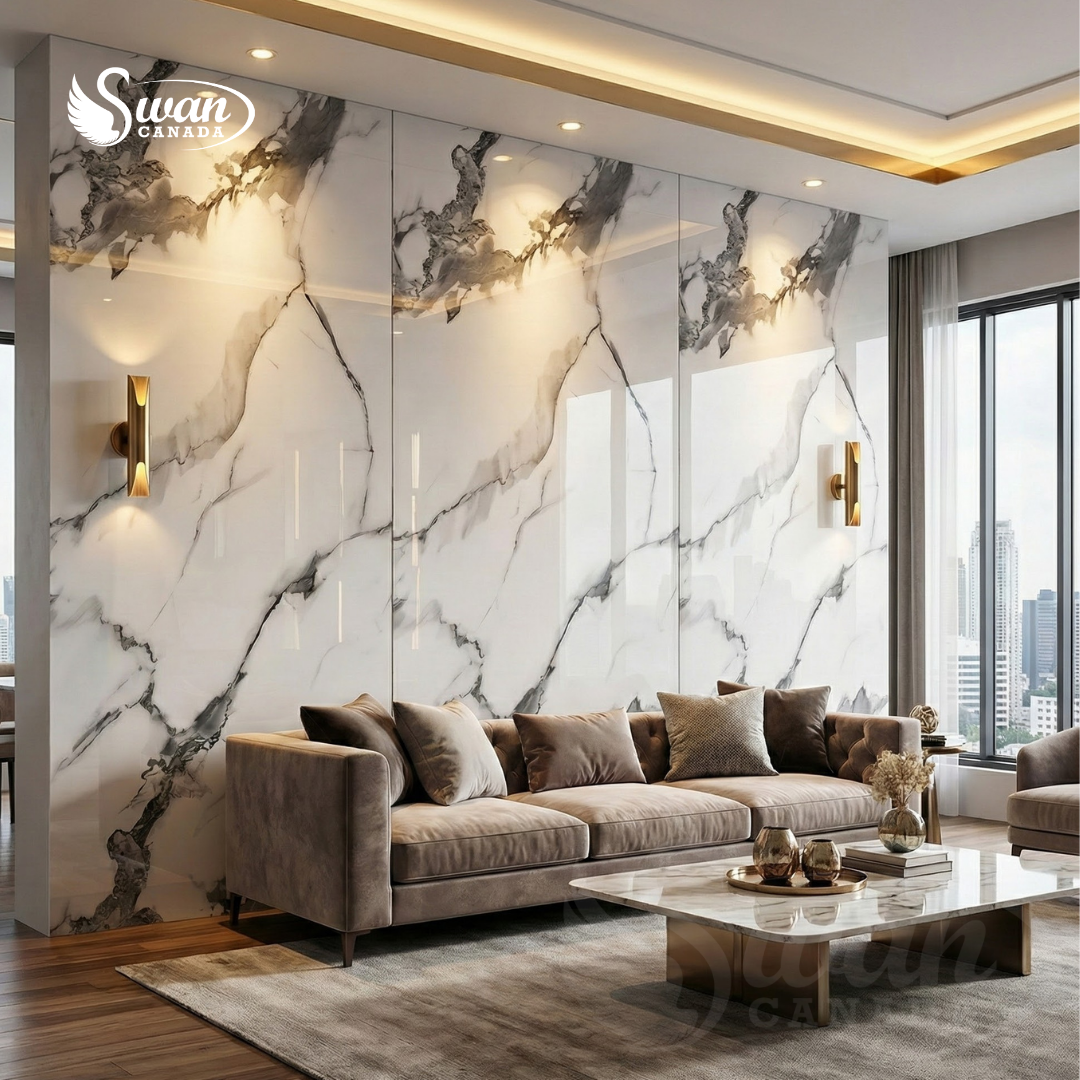 UV Marble Sheets, White Elegance, 1 Sheet, 4 X 9 Feet