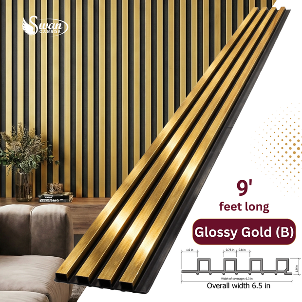 WPC Fluted Panels, Glossy Gold (B), 10 Panels x 9 feet long.