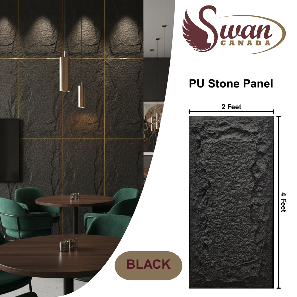 PU Faux Stone, Natural Black Stone, 2 X 4 Feet, 6 Boards – Swan Canada