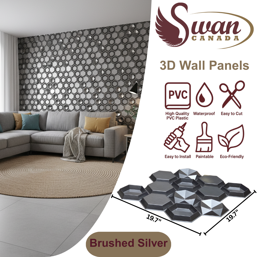 3D Wall Panels, Brushed Silver, 19.7" x 19.7"