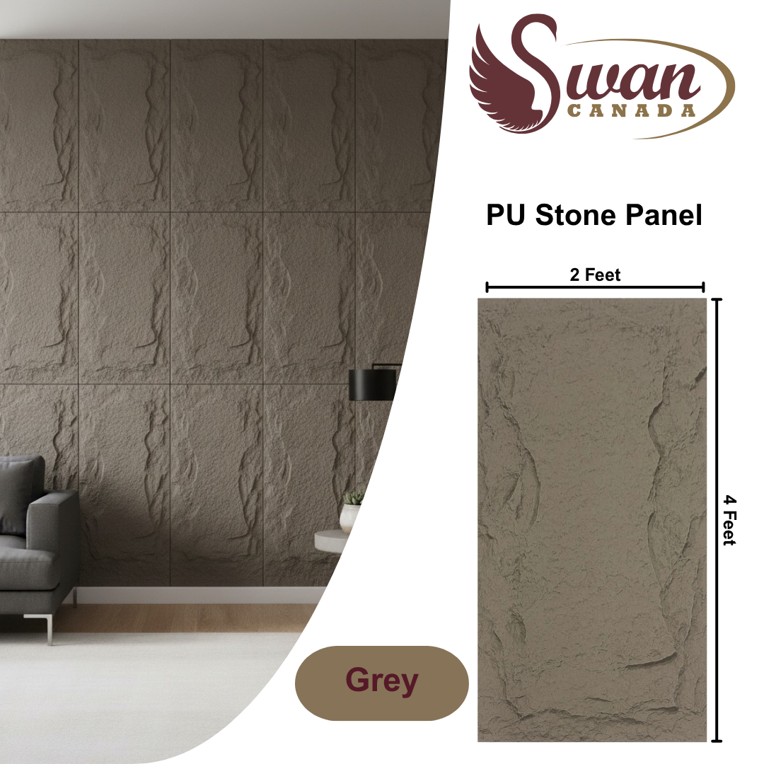 PU Faux Stone, Natural Grey Stone, 2 X 4 Feet, 6 Boards