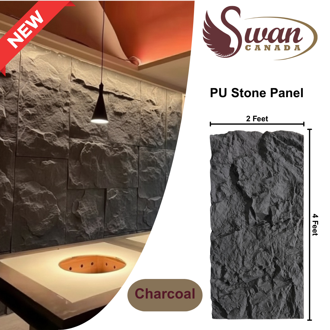 PU Faux Stone, Rough Charcoal Stone, 2 X 4 Feet, 6 Boards