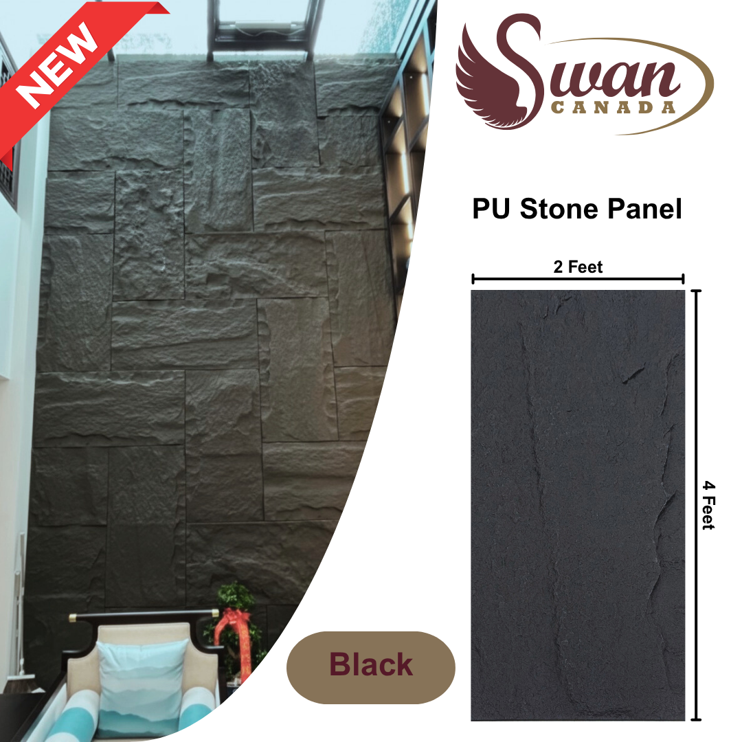 PU Faux Stone, Black Stone, 2 X 4 Feet, 10 Boards