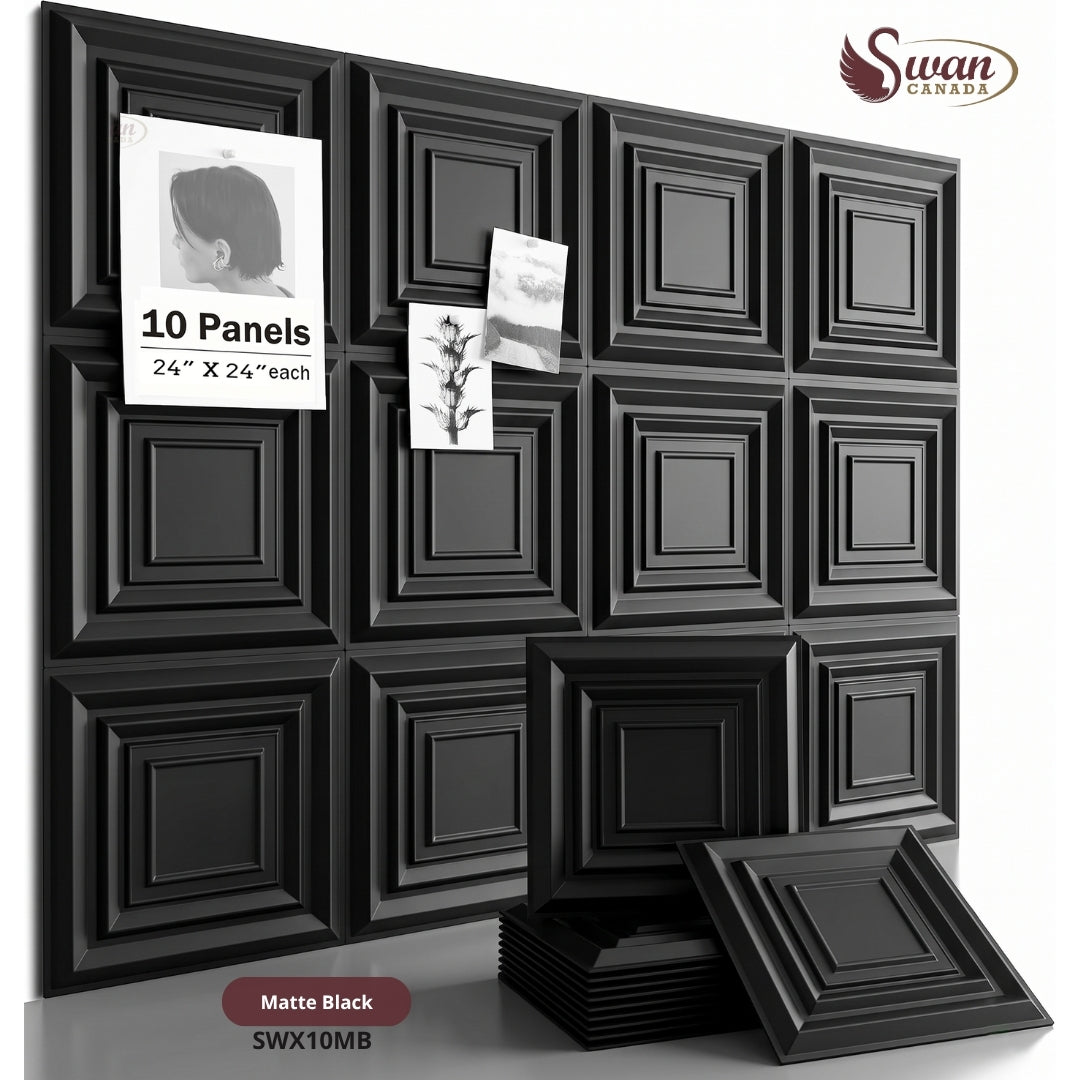3D Wall Panels, Matte Black, 24" x 24"