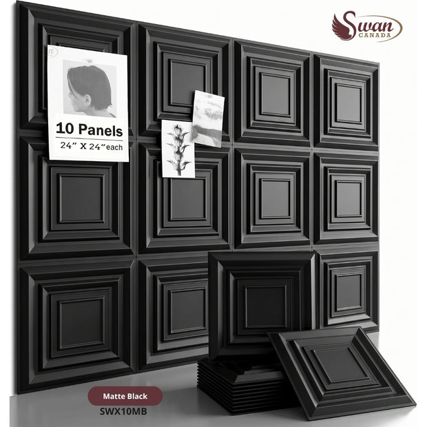 Panneaux muraux 3D, noir mat, 60 x 60 cm