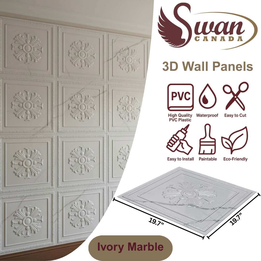 3D Wall Panels, Ivory Marble, 19.7" x 19.7"