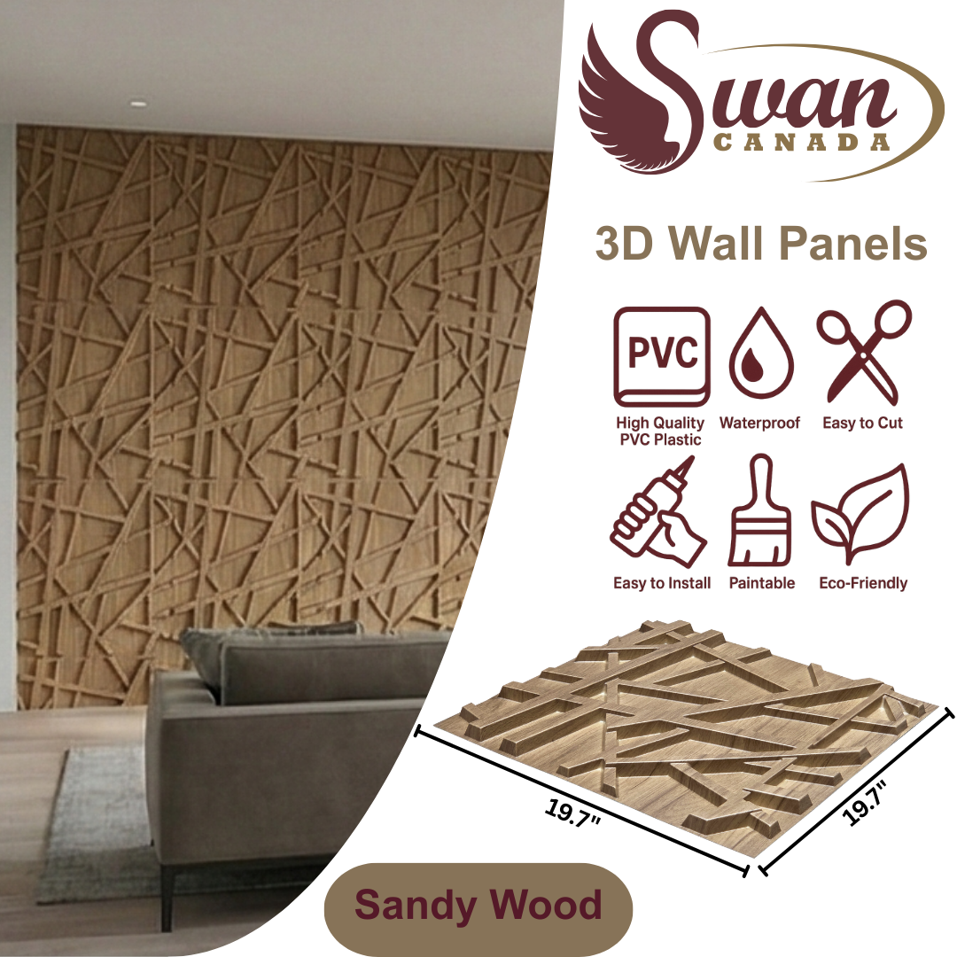 3D Wall Panels, Sandy Wood, 19.7" x 19.7"