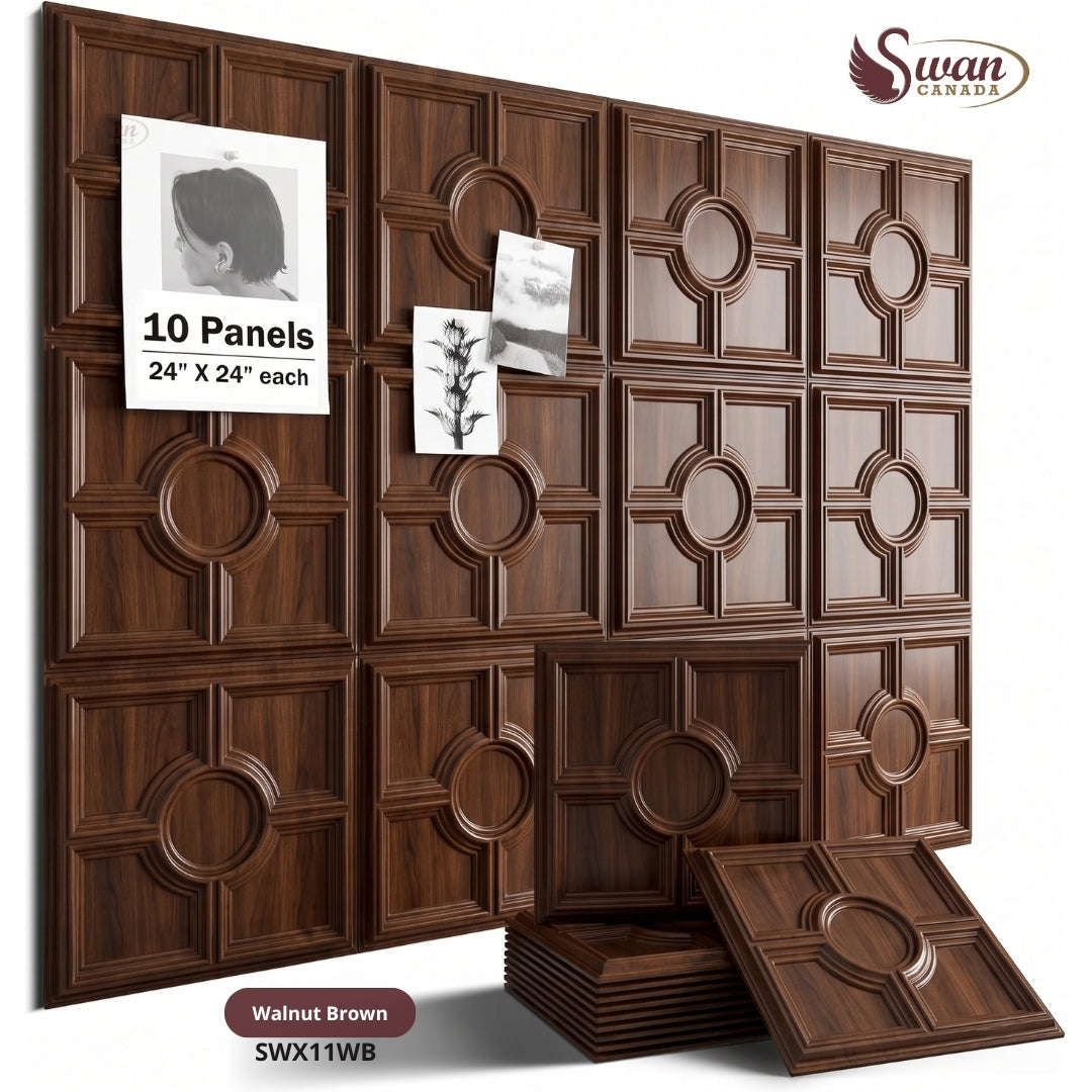 3D Wall Panels, Walnut Brown, 24" x 24"