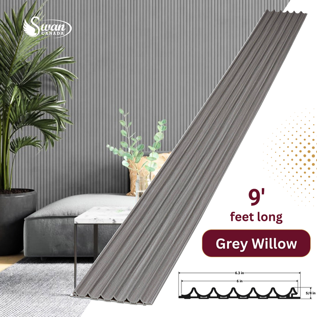 WPC Fluted Panels, Grey Willow, 10 Panels x 9 feet long.