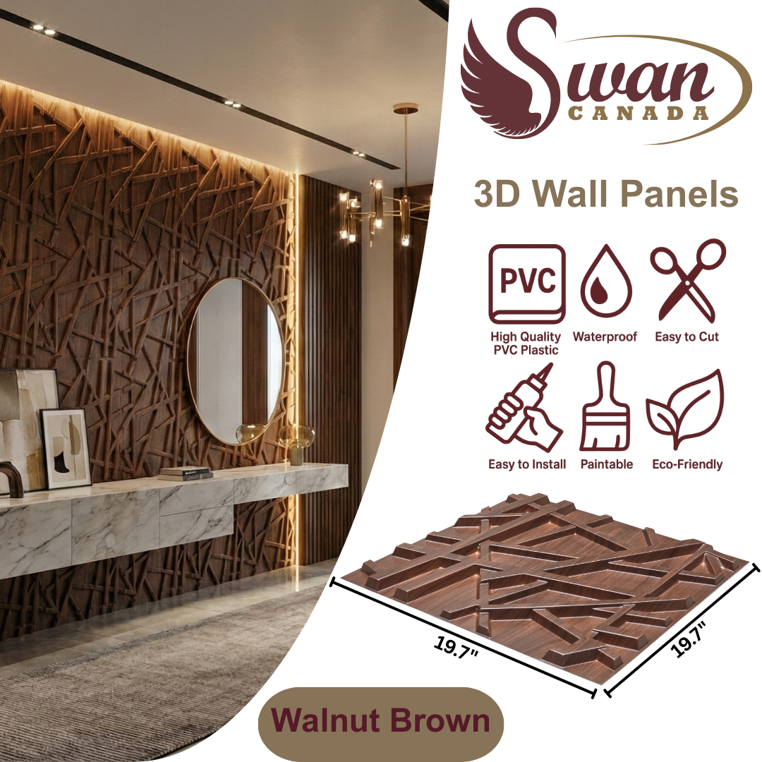 3D Wall Panels, Walnut Brown, 19.7" x 19.7"