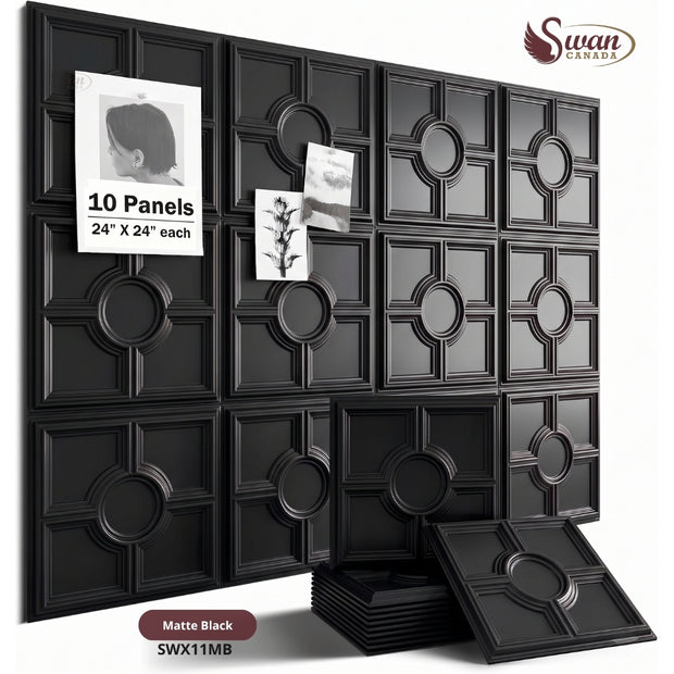 Panneaux Muraux 3D, Noir Mat, 61 cm x 61 cm