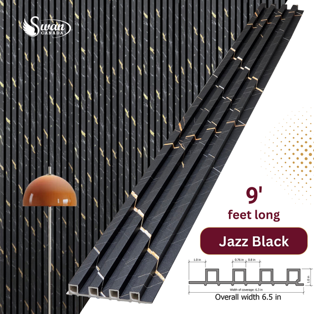 WPC Fluted Panels, Jazz Black, 10 Panels x 9 feet long.