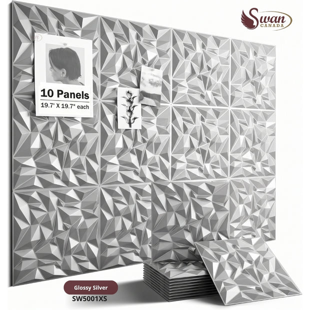 Panneaux Muraux 3D, Argent Brillant, 19,7" x 19,7"