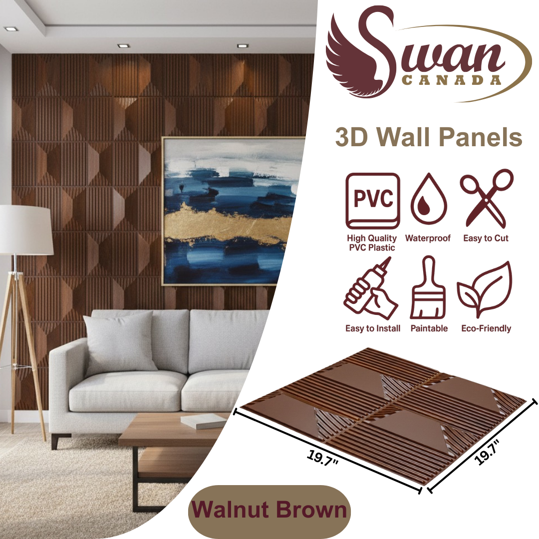 3D Wall Panels, Walnut Brown, 19.7" x 19.7"