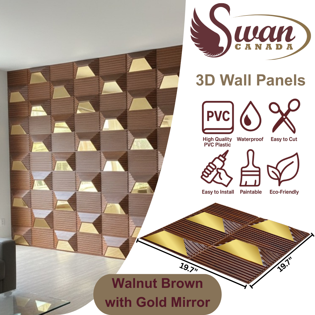 3D Wall Panels, Walnut Brown, 19.7" x 19.7"