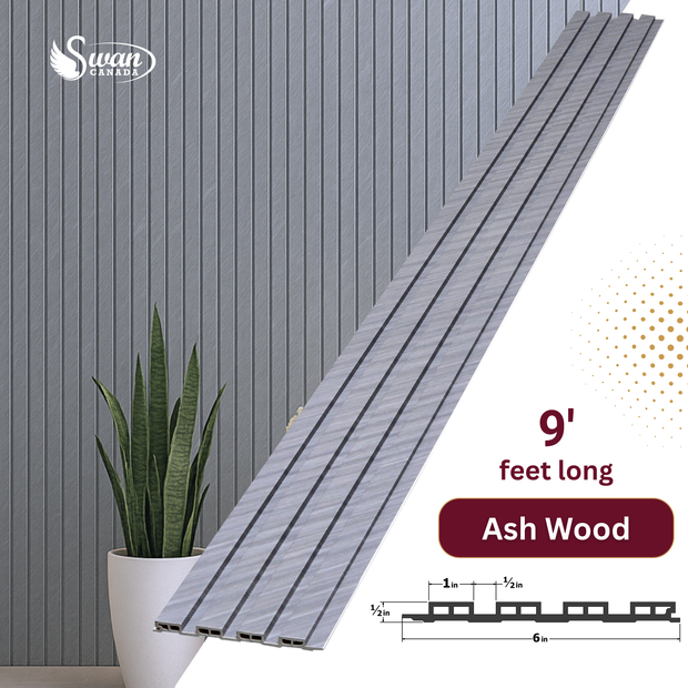 WPC Fluted Panels, Ash Wood, 10 Panels x 9 feet long.