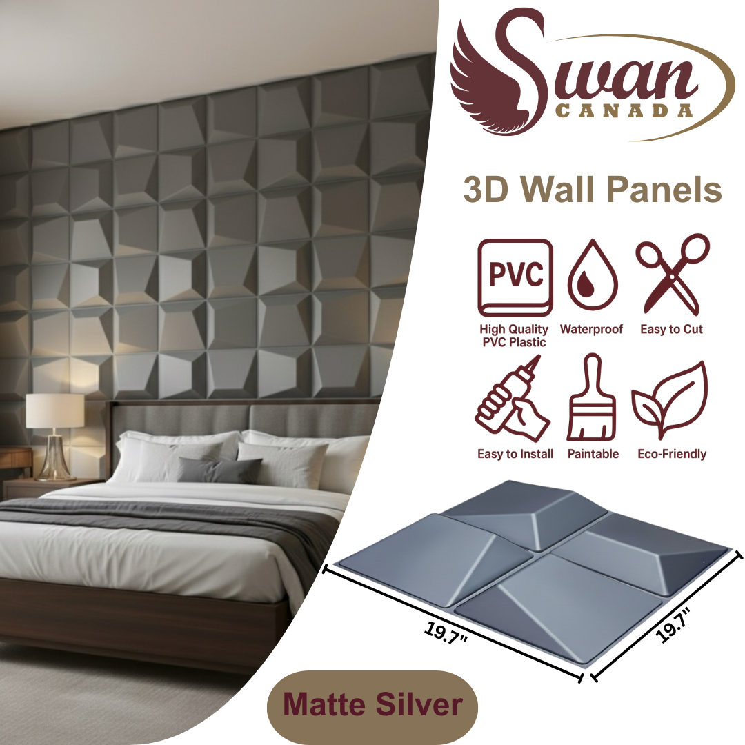 3D Wall Panels, Matte Silver, 19.7" x 19.7"