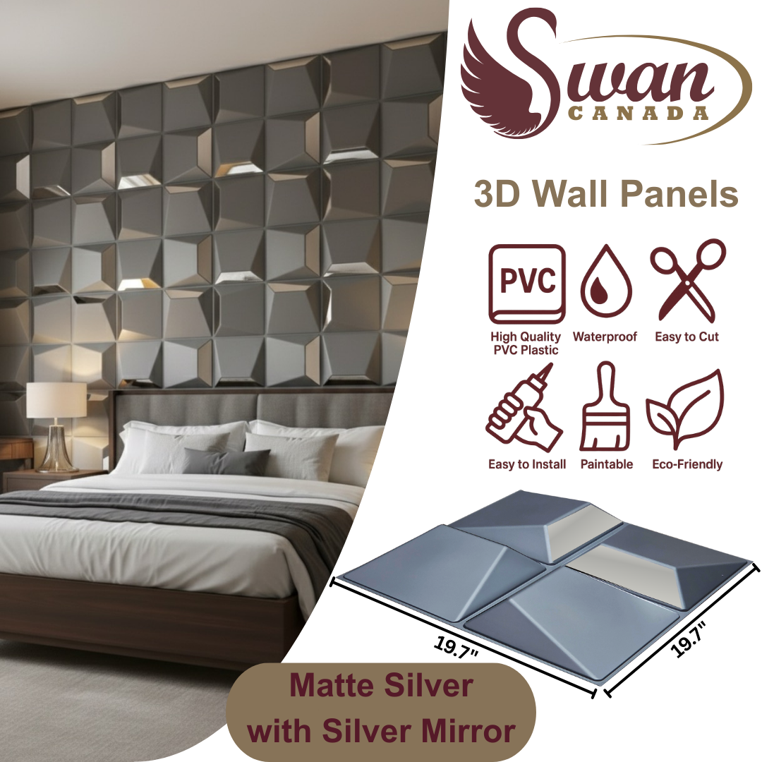 3D Wall Panels, Matte Silver, 19.7" x 19.7"
