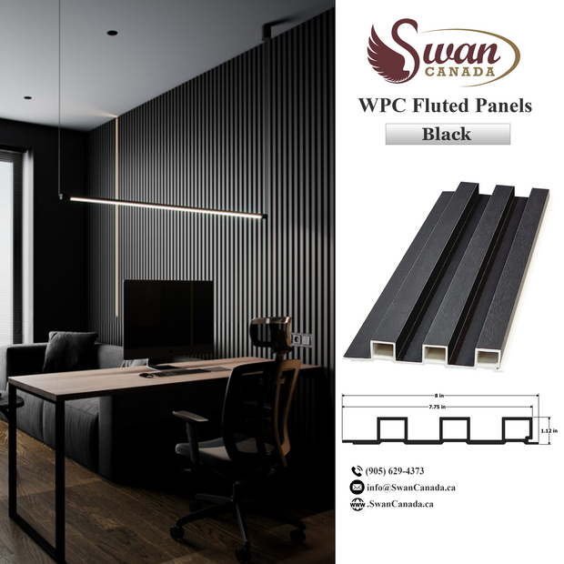 WPC Fluted Panels, Black Wood , 8_Panels x 9 feet long.