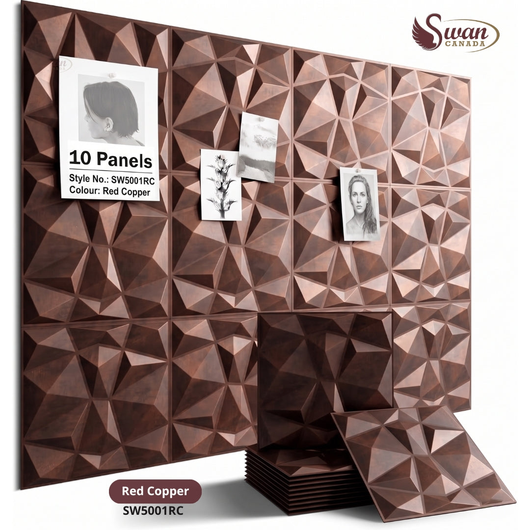 3D Wall Panels, Red Copper, 19.7" x 19.7"