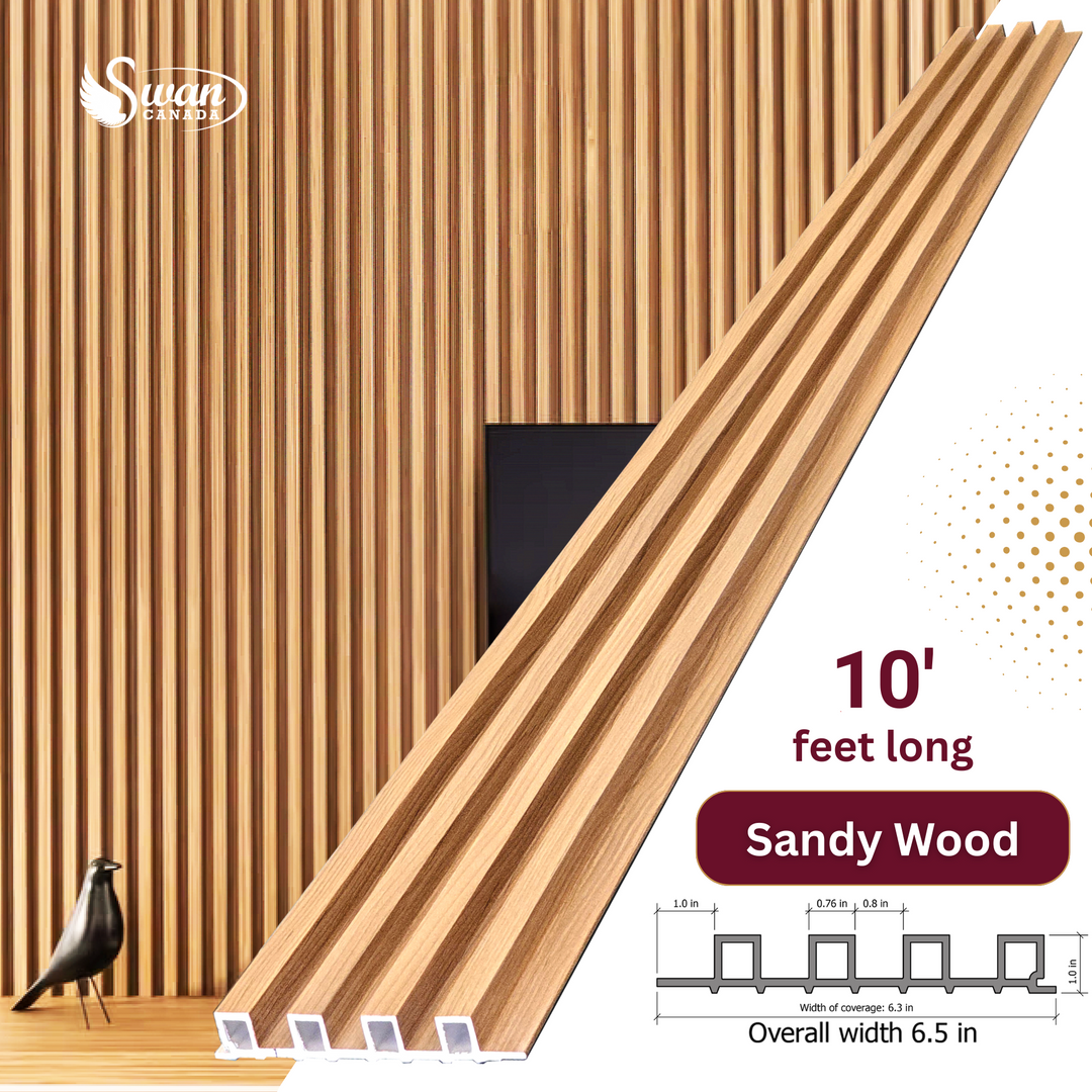 WPC Fluted Panels, Sandy Wood, 10 Panels x 10 feet long.