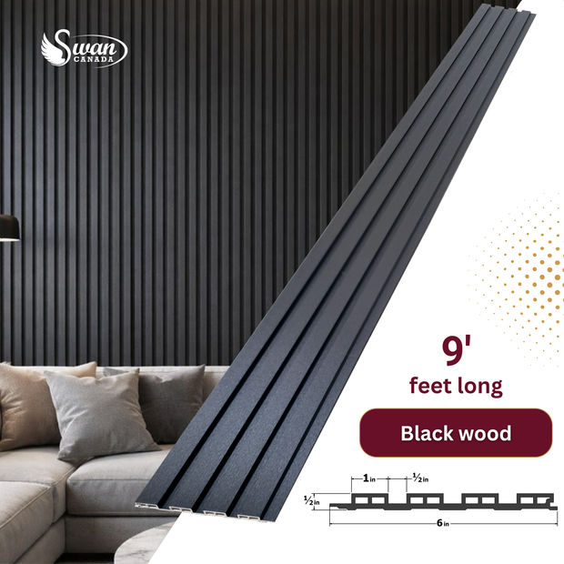 WPC Fluted Panels, Black Wood, 10 Panels x 9 feet long.