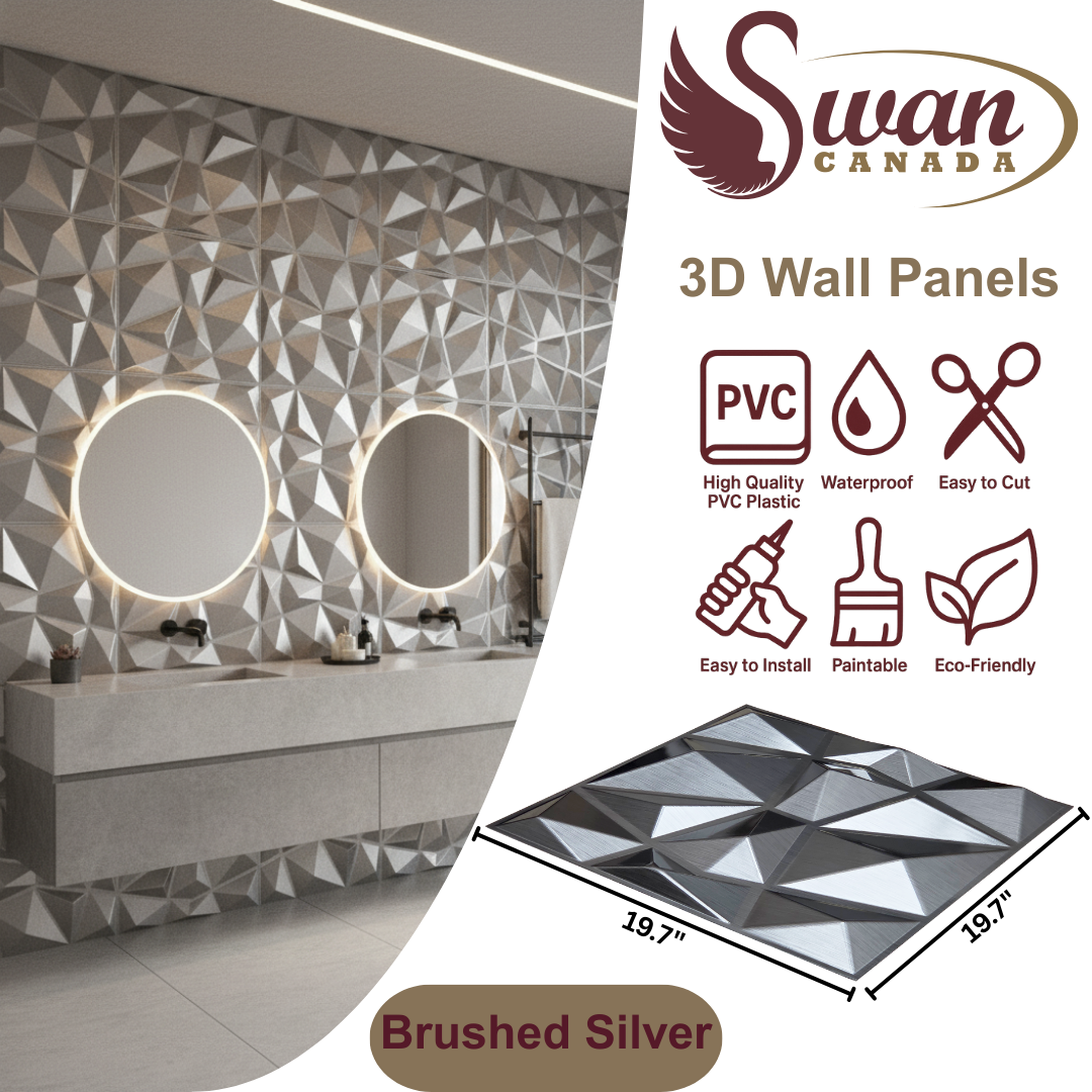 3D Wall Panels, Brushed Silver, 19.7" x 19.7"