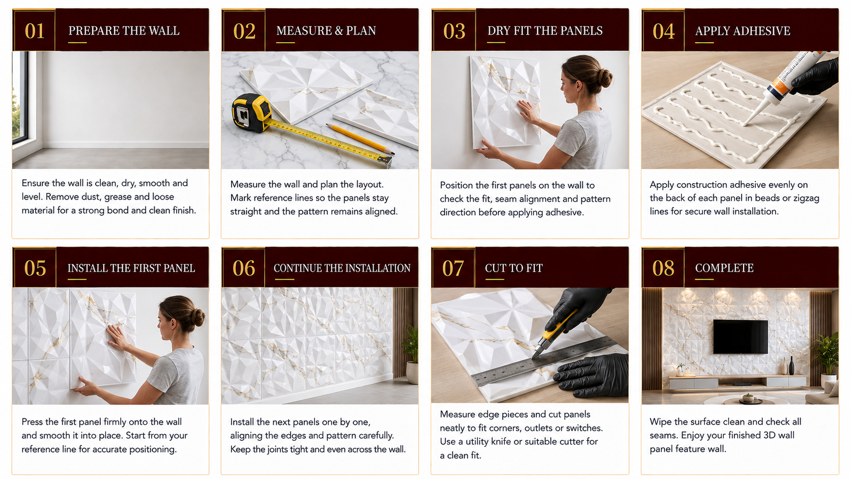 3D Wall Panels installation steps