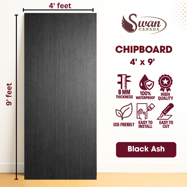 Chip Boards, Black Ash, 1 Board, 4 X 9 Feet
