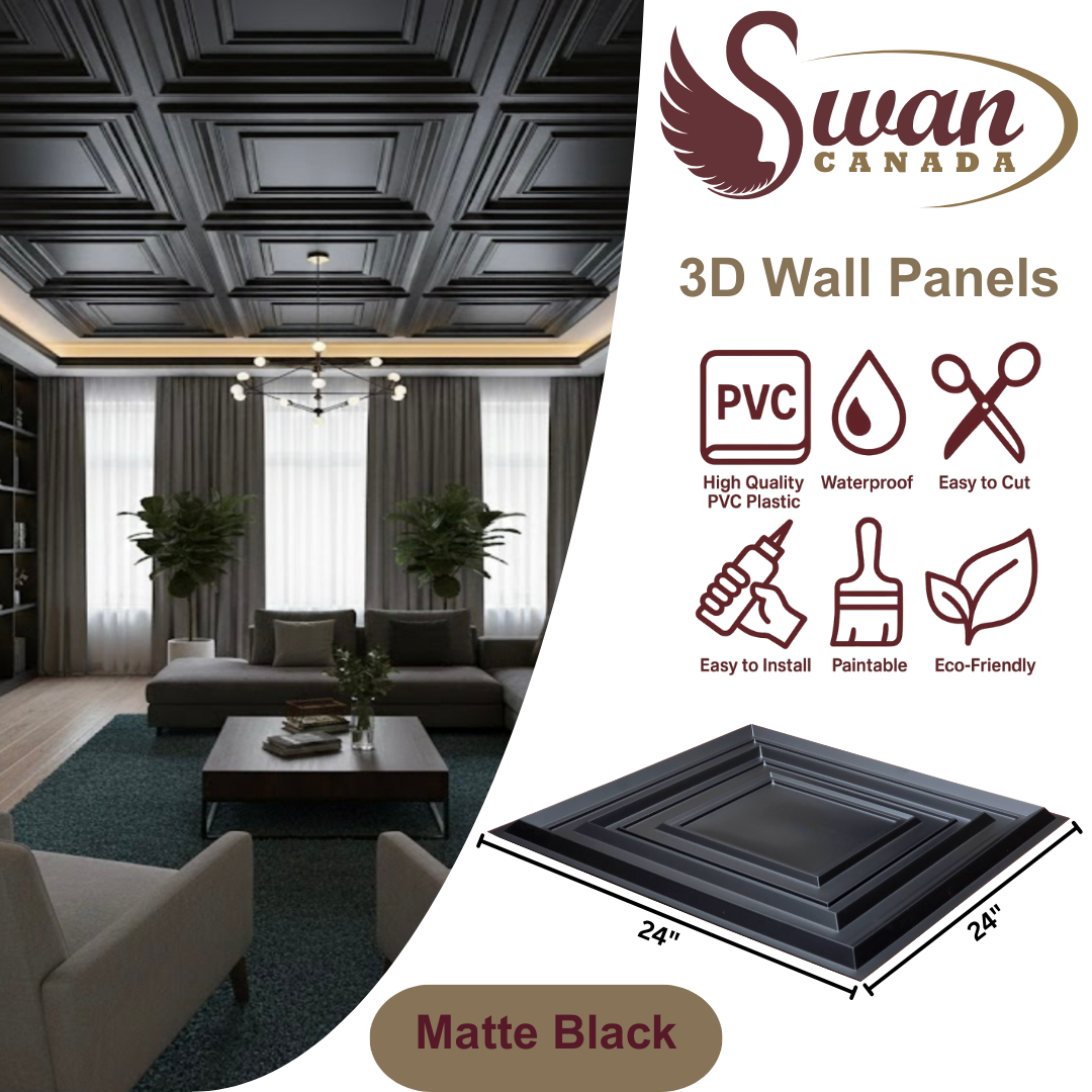 3D Wall Panels, Matte Black, 24" x 24"