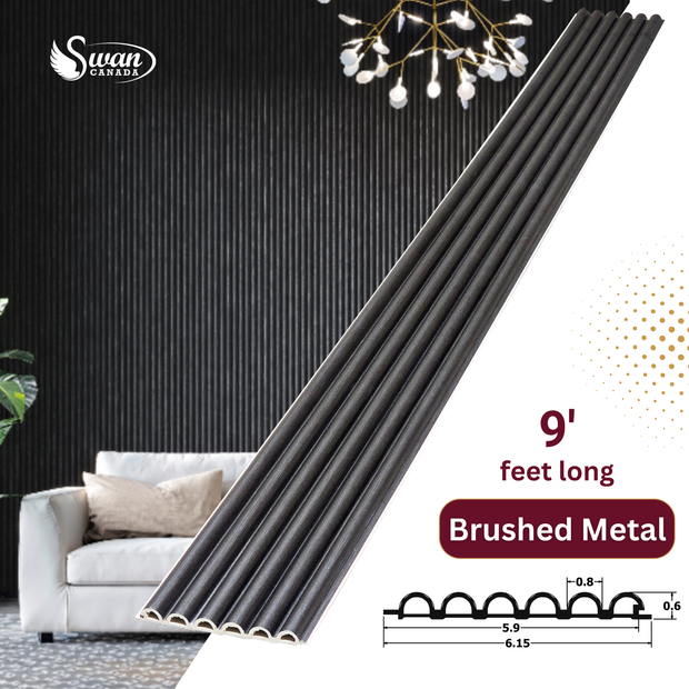 WPC Fluted Panels, Brushed Metal, 10 Panels x 9 feet long.