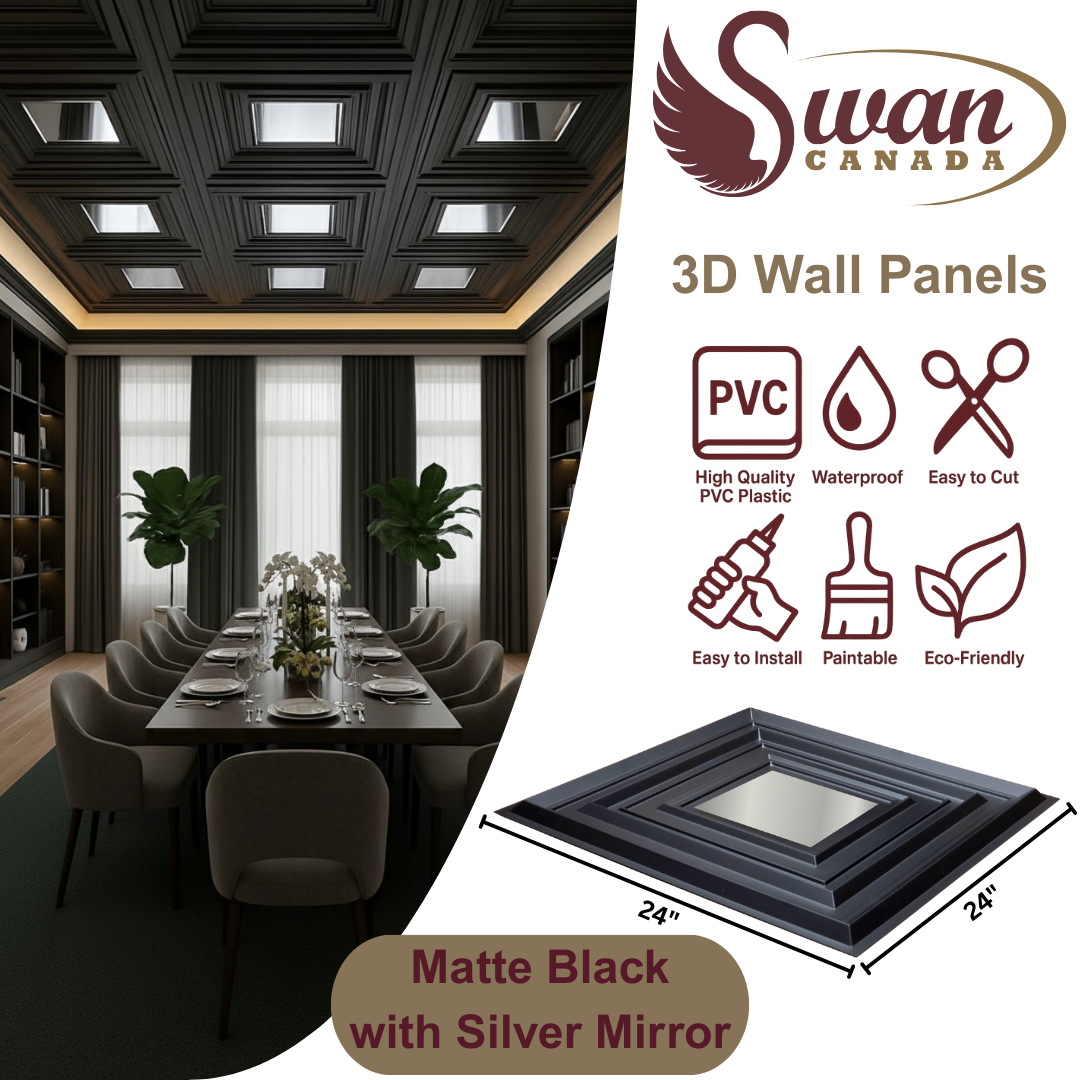 3D Wall Panels, Matte Black, 24" x 24"