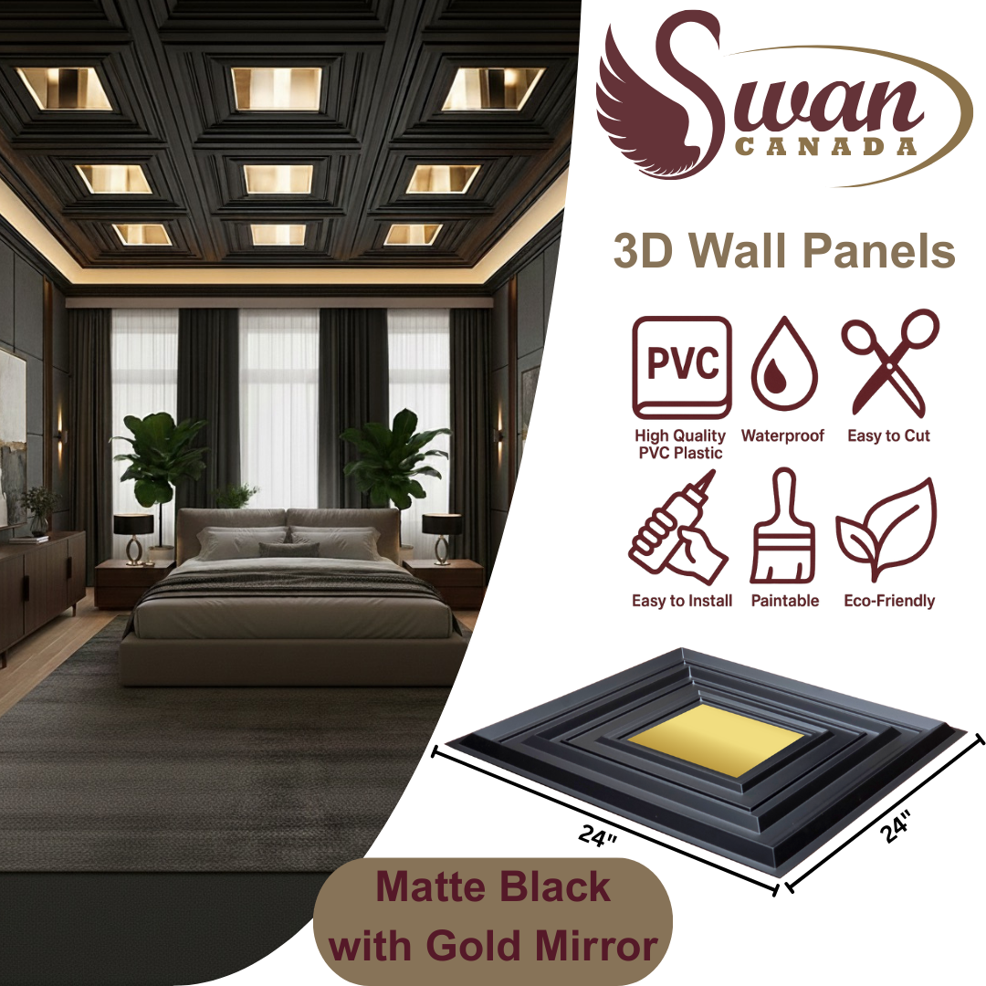 3D Wall Panels, Matte Black, 24" x 24"