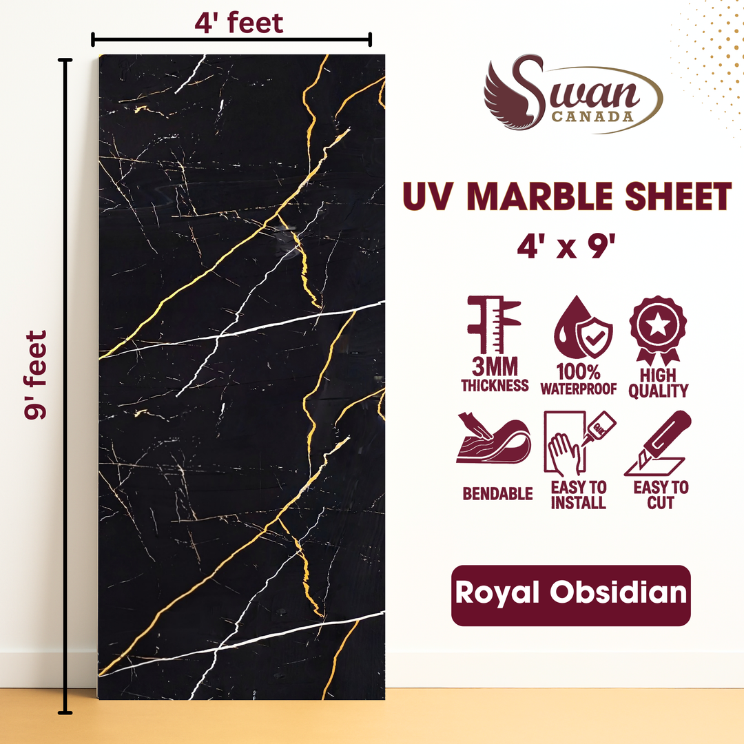 UV Marble Sheets, Royal Obsidian, 1 Sheet, 4 X 9 Feet