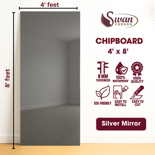 Chip Boards, Silver Mirror, 1 Board, 4 X 8 Feet