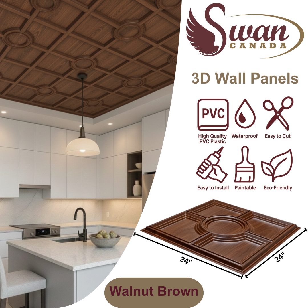 3D Wall Panels, Walnut Brown, 24" x 24"