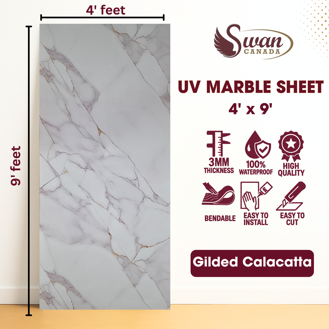 UV Marble Sheets, Gilded Calacatta, 1 Sheet, 4 X 9 Feet