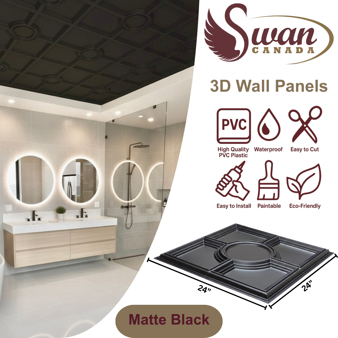 3D Wall Panels, Matte Black, 24" x 24"