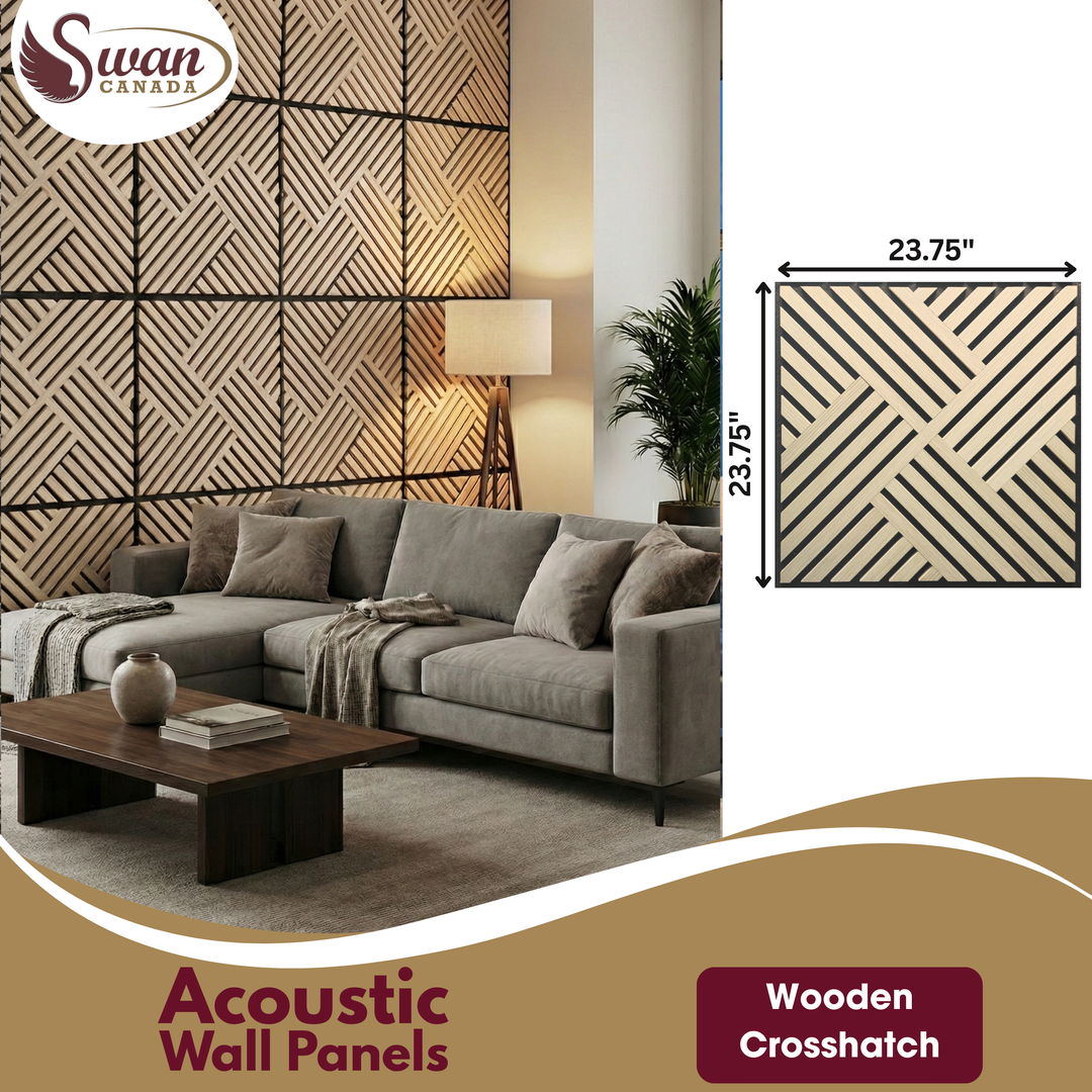 Acoustic Wall Panels, Wooden Crosshatch, 4 Panels, 2 x 2 Feet