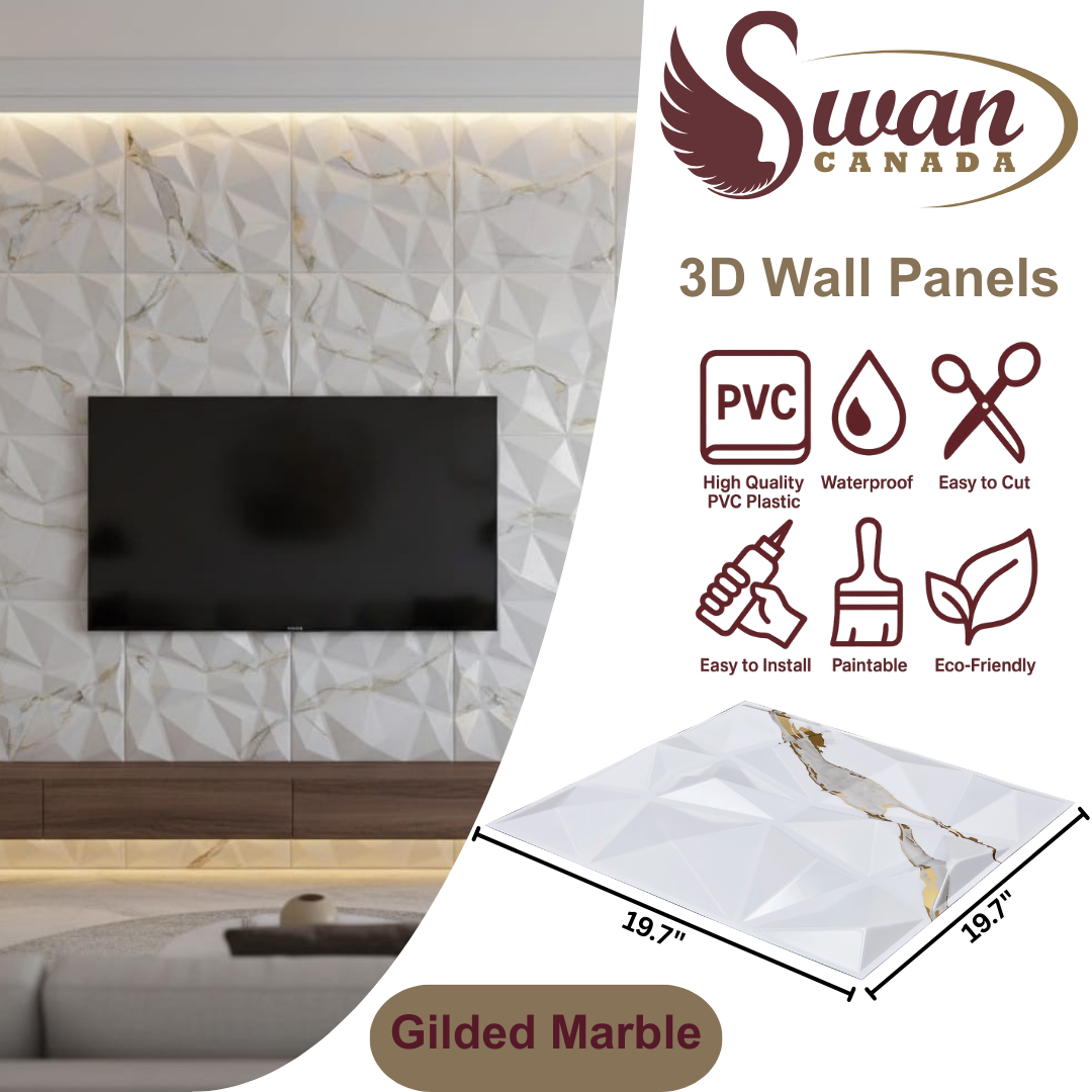 3D Wall Panels, Gilded Marble, 19.7" x 19.7"