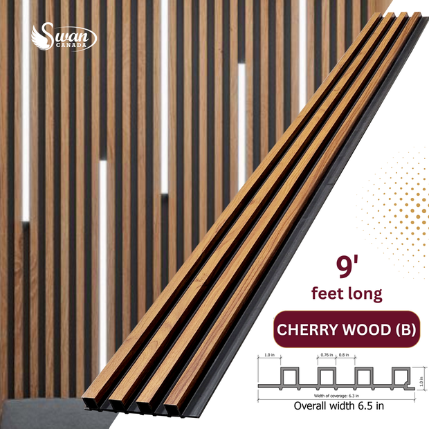 WPC Fluted Panels, Cherry Wood (B), 10 Panels x 9 feet long
