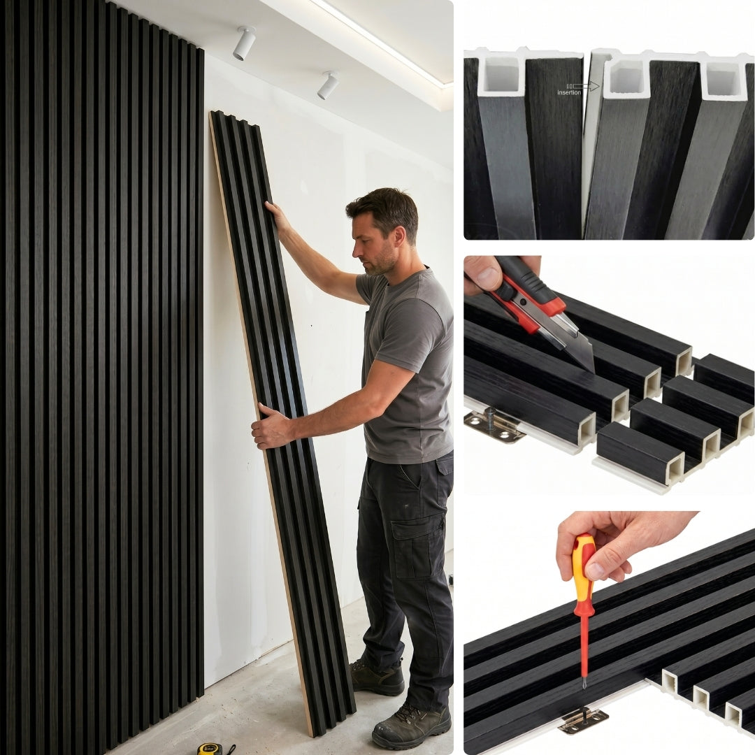 WPC Fluted Panels, Walnut Brown, 10 Panels x 9 feet long.