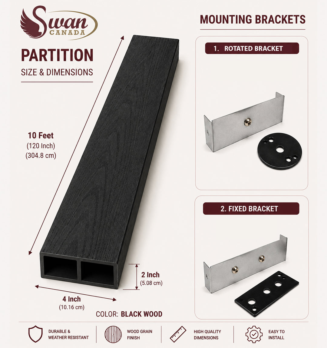 WPC Partition Walls, Room Divider Black Wood 8 Dividers , 2"x4"x10 feet long