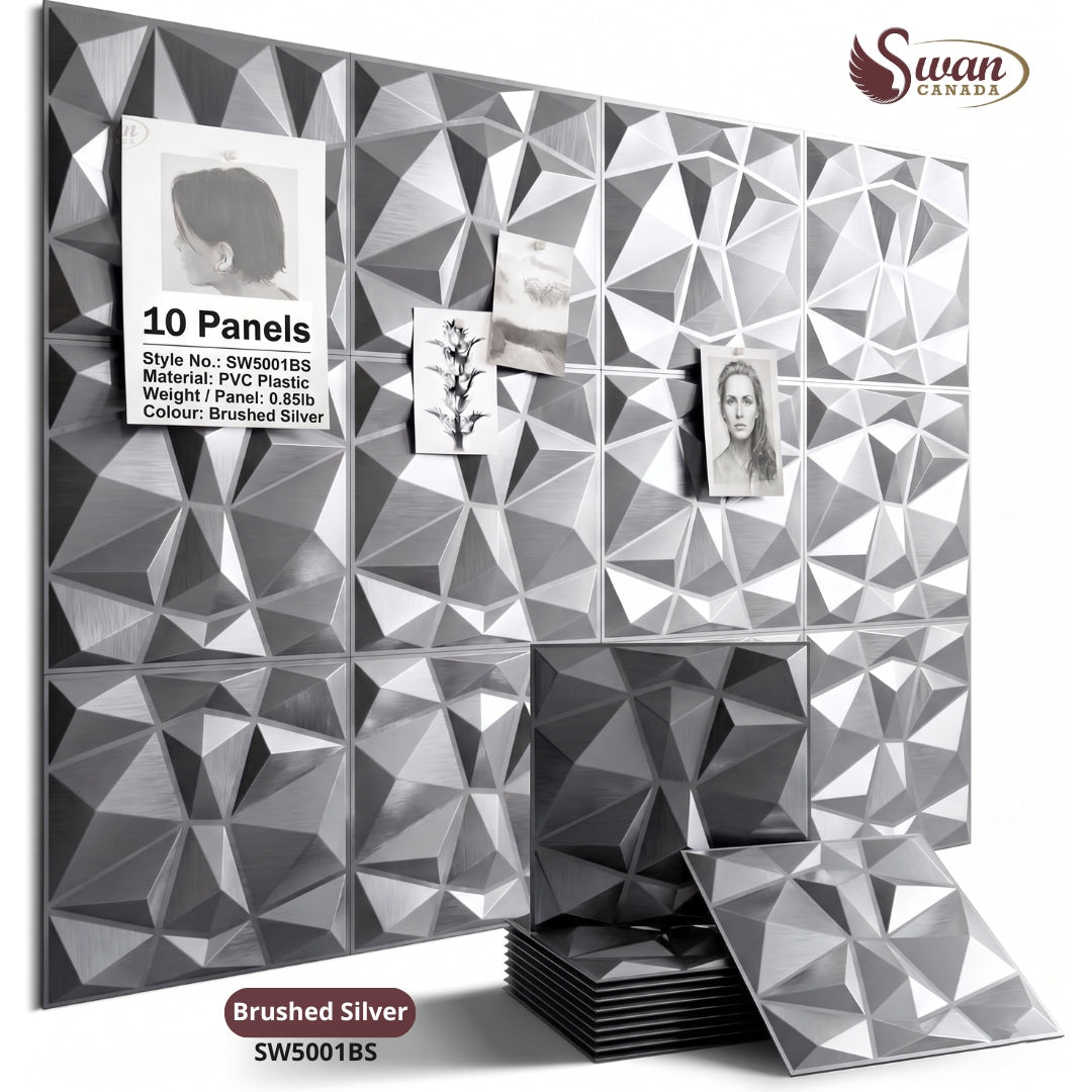 3D Wall Panels, Brushed Silver, 19.7" x 19.7"