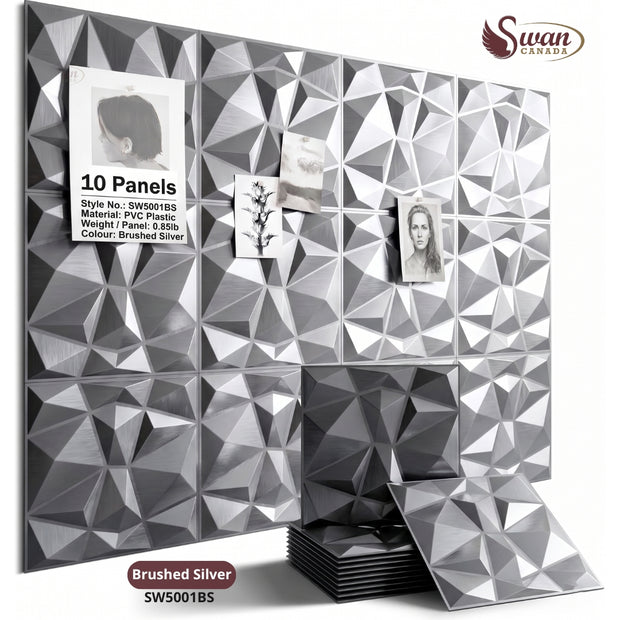 Panneaux muraux 3D, argent brossé, 50 x 50 cm