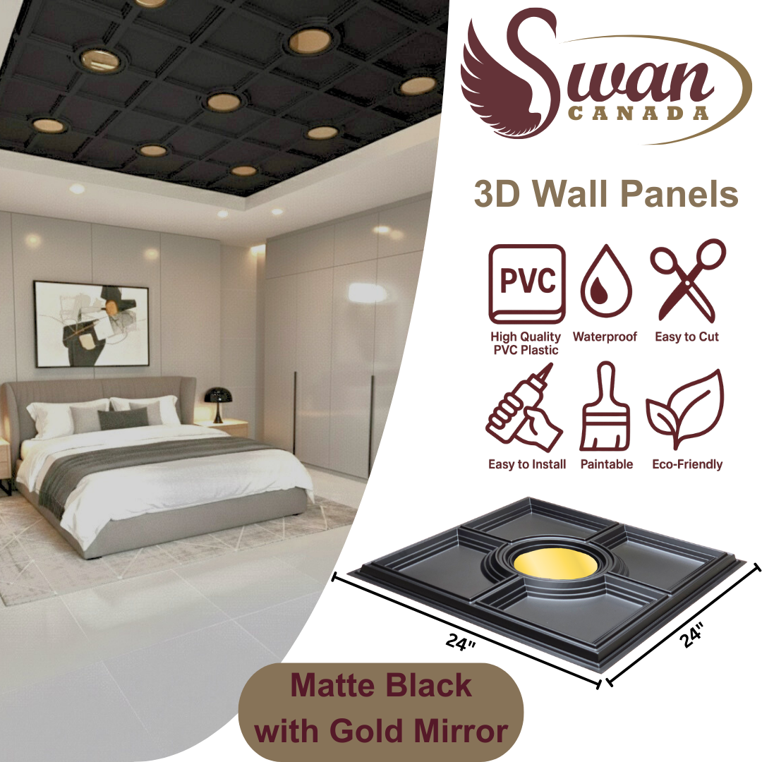 3D Wall Panels, Matte Black, 24" x 24"