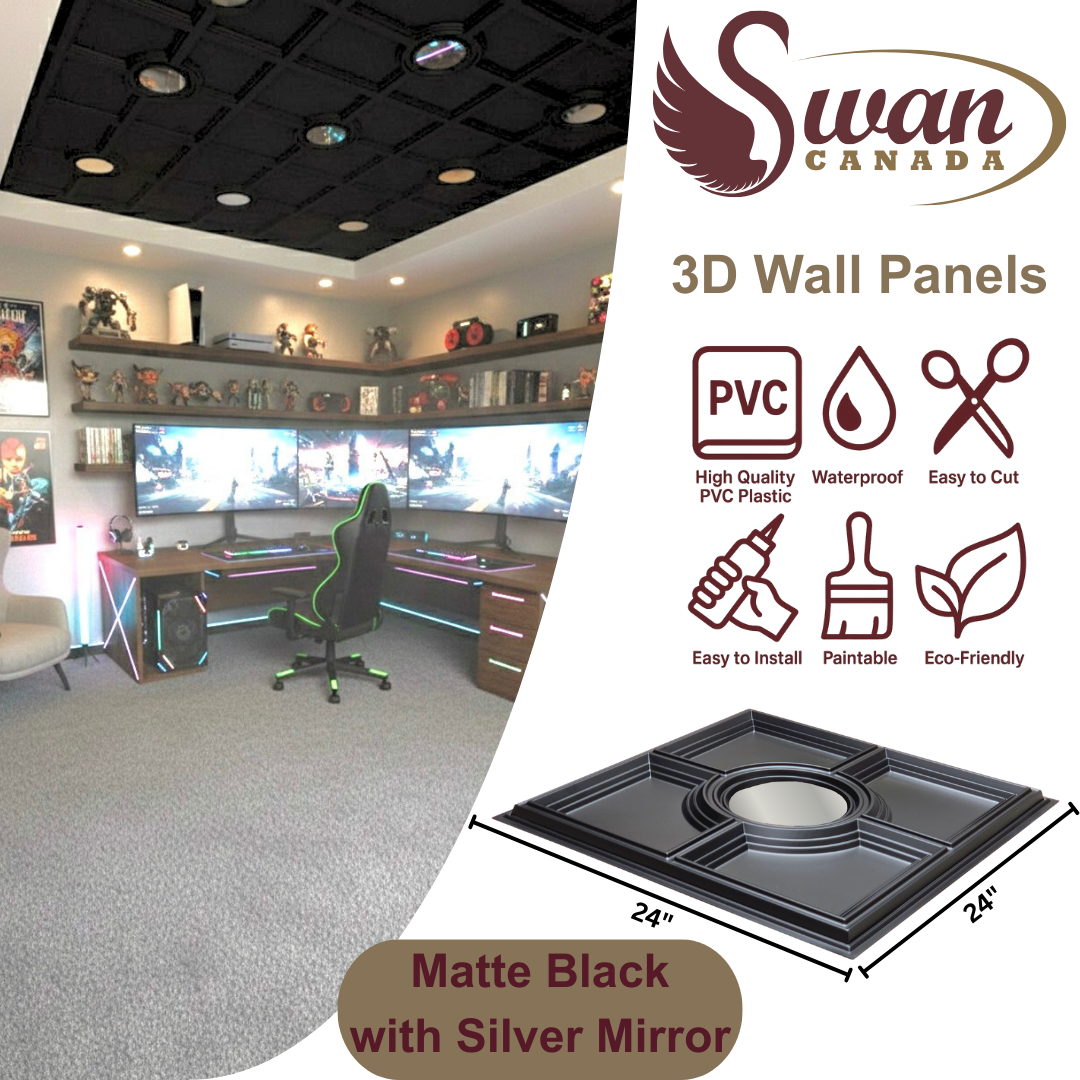 3D Wall Panels, Matte Black, 24" x 24"