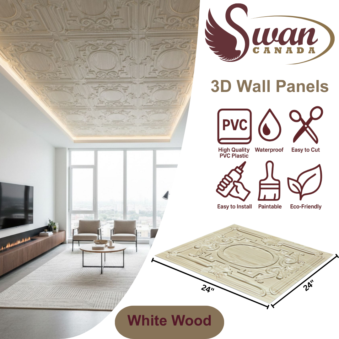 3D Wall Panels, White Wood, 24" x 24"