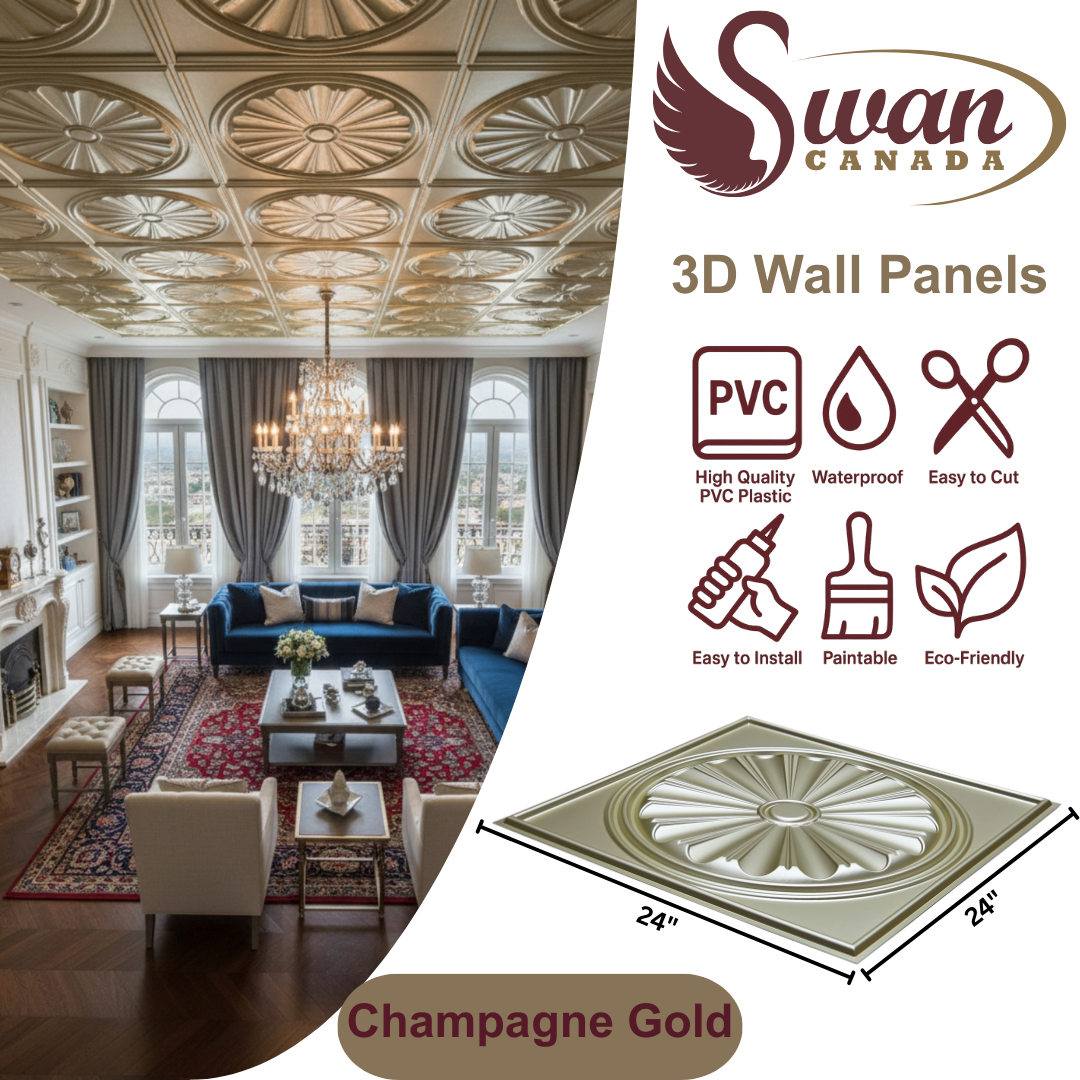3D Wall Panels, Champagne Gold, 24" x 24"