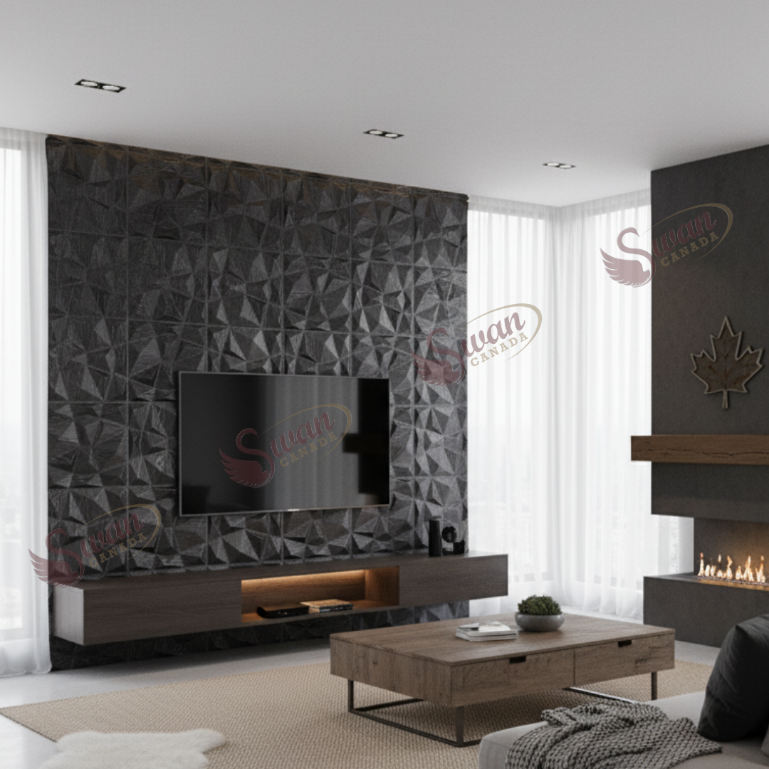 3D Wall Panels, Black Wooden, 19.7" x 19.7"